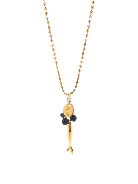 Collana Acciuga Acciaio Dorato Onici Neri