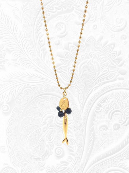 Collana Acciuga Acciaio Dorato Onici Neri