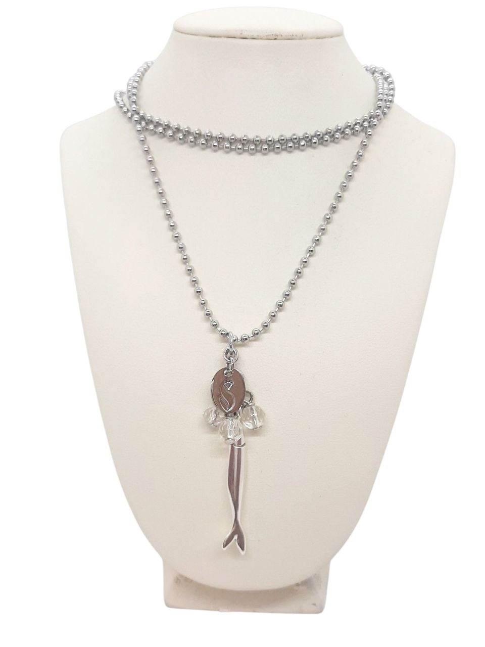 Collana Acciuga Acciaio Cristallo di Rocca