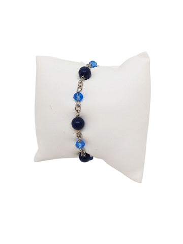 Bracciale Agate Blu Notte e Cristalli