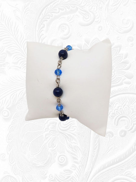 Bracciale Agate Blu Notte e Cristalli