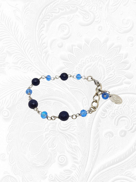 Bracciale Agate Blu Notte e Cristalli