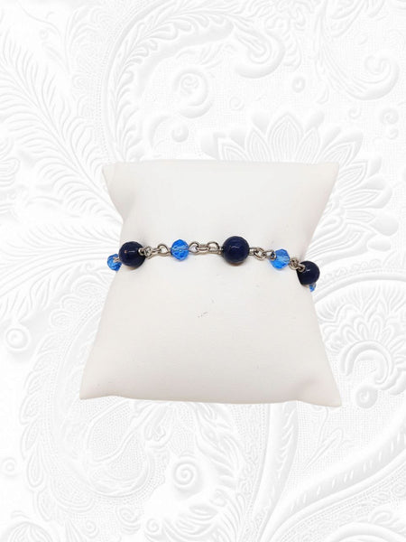 Bracciale Agate Blu Notte e Cristalli