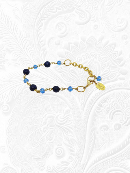 Bracciale Agate Blu Notte e Cristalli Blu Royal