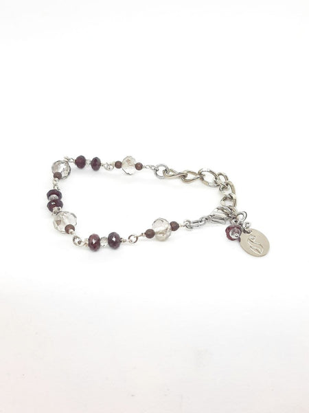 Bracciale Granati Bordeaux e Cristalli Brillanti