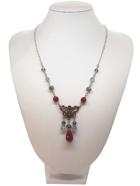 Collana Liberty Agate Bordeaux, Labradoriti e Cristalli