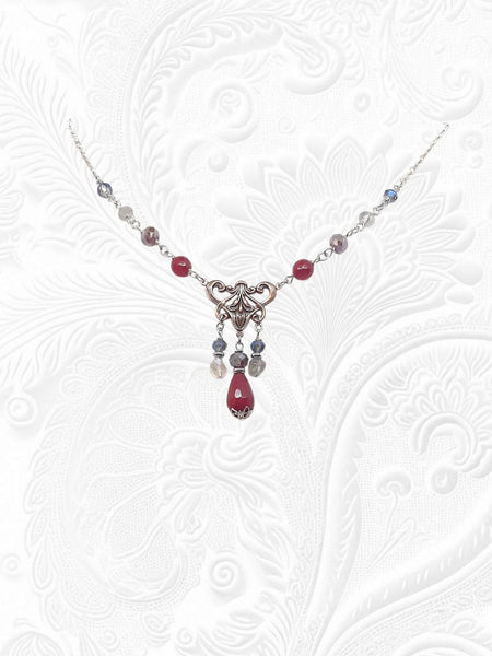 Collana Liberty Agate Bordeaux, Labradoriti e Cristalli