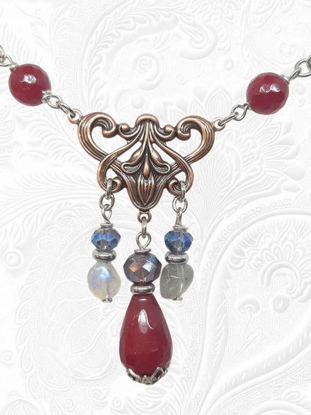 Collana Liberty Agate Bordeaux, Labradoriti e Cristalli