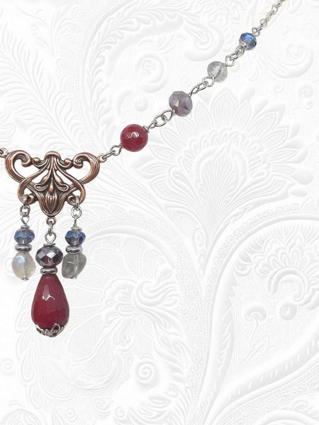 Collana Liberty Agate Bordeaux, Labradoriti e Cristalli