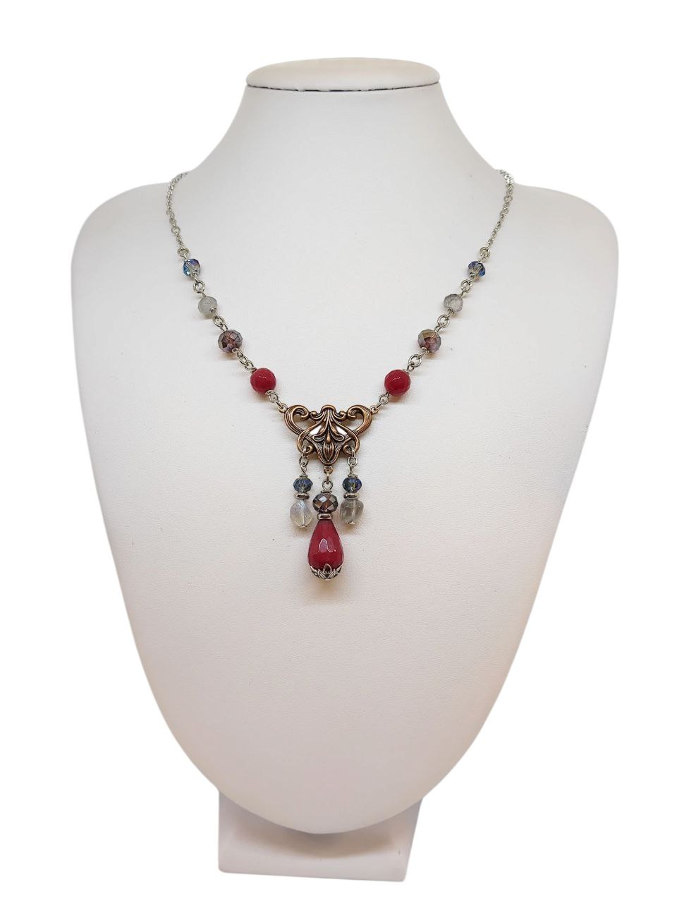 Collana Liberty Agate Bordeaux, Labradoriti e Cristalli