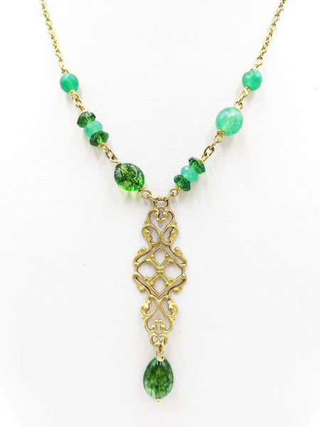 Collana Liberty Avventurine e Quarzi Verdi