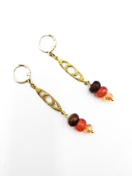 Orecchini Liberty con Agate e Quarzi Rosa