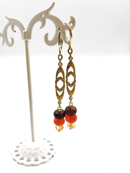 Orecchini Liberty con Agate e Quarzi Rosa