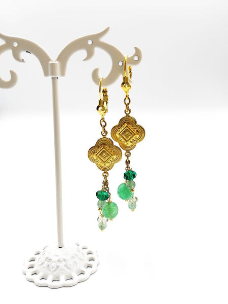 Orecchini Liberty con Avventurine e Quarzi Verdi