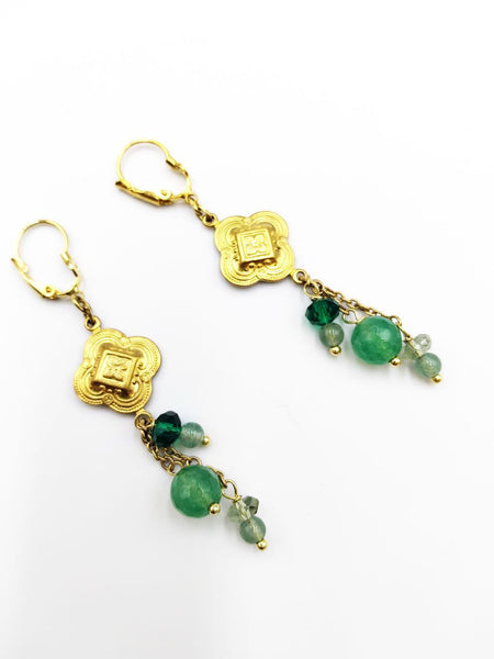 Orecchini Liberty con Avventurine e Quarzi Verdi