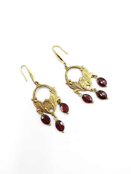 Orecchini Liberty con Granati Bordeaux