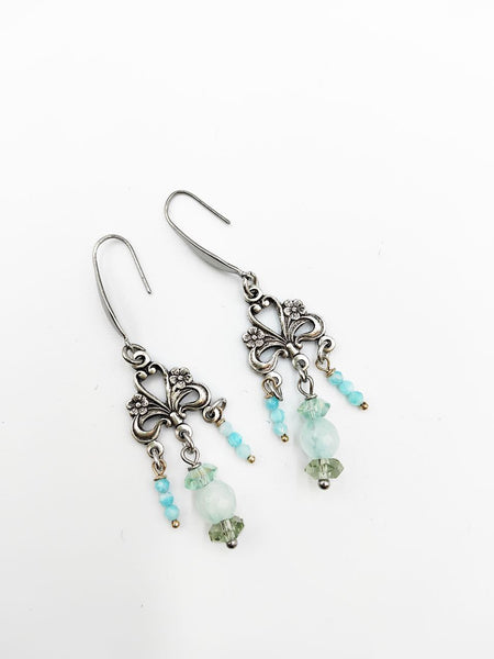 Orecchini Liberty con Amazzoniti e Quarzi Azzurro/Verdi