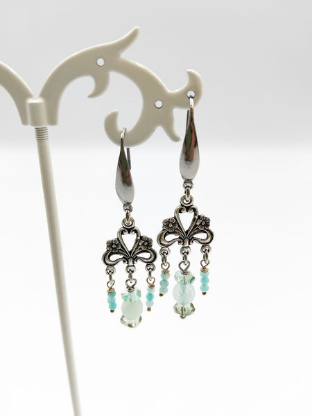 Orecchini Liberty con Amazzoniti e Quarzi Azzurro/Verdi