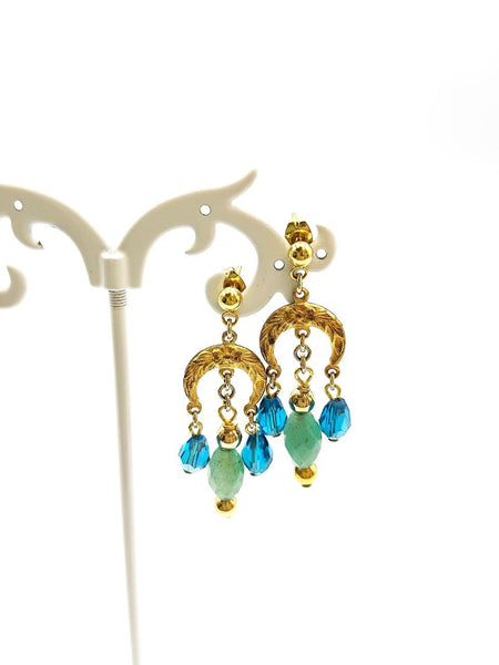 Orecchini Liberty con Avventurine Verdi e Cristalli Turchesi