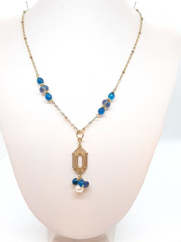 Collana Liberty Agate Fiordaliso, Perle e Cristalli Azzurri