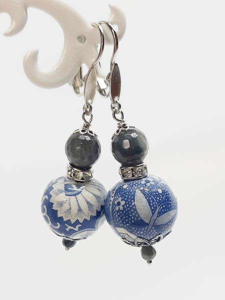 Orecchini Sfere Blu, Ametista Occhio di Falco