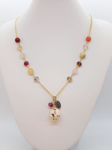 Collana Pietre Semi-Preziose Multicolor, Cristalli e Sfera Vie en Rose