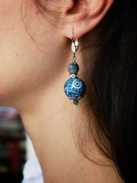 Orecchini Sfere Blu, Ametista Occhio di Falco