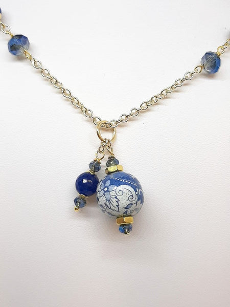 Collana Agate Blu Notte, Cristalli Oltremare e Sfere Blu di Genova