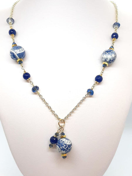 Collana Agate Blu Notte, Cristalli Oltremare e Sfere Blu di Genova