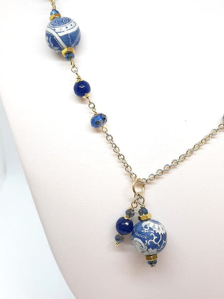 Collana Agate Blu Notte, Cristalli Oltremare e Sfere Blu di Genova