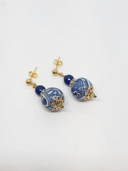 Orecchini Sfera Blu di Genova, Agata Blu Notte e Strass