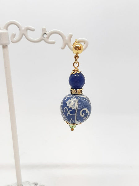 Orecchini Sfera Blu di Genova, Agata Blu Notte e Strass